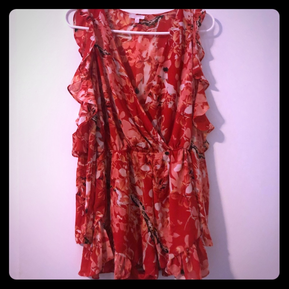 Luxxel Cold Shoulder Red Floral Romper
